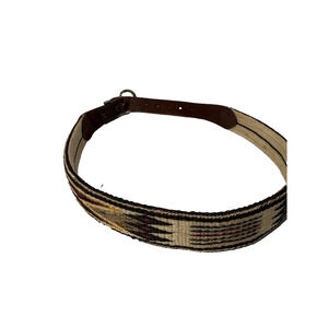 VTG Woven Leather Belt Sz 30 Southwestern Tribal Boho Fabric Brown Brass Buckle